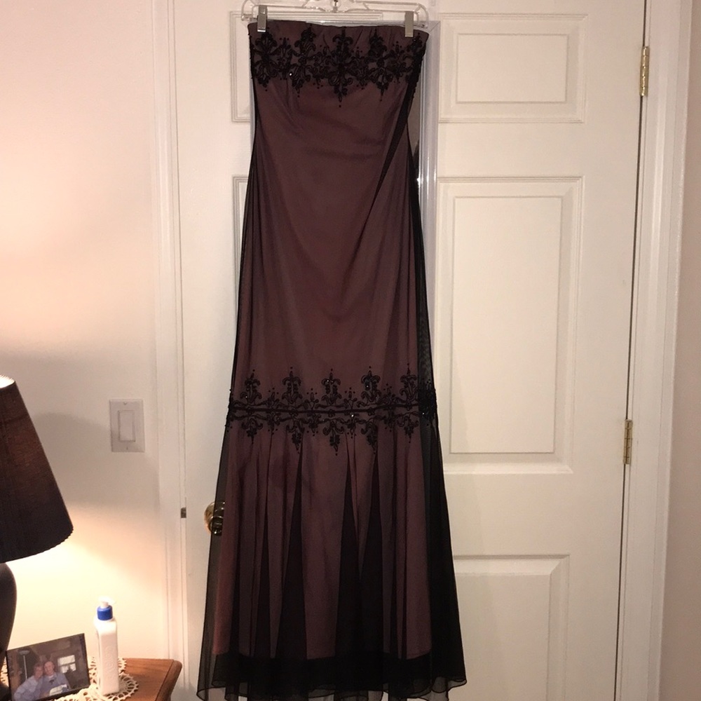 PINK DRESS WITH BLACK NETTING OVERLAY W/SEQUENCE